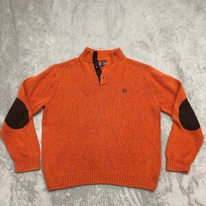 VTG Chaps Ralph Lauren Sweater Mens L Elbow Patches Thick Cotton Pullover Orange